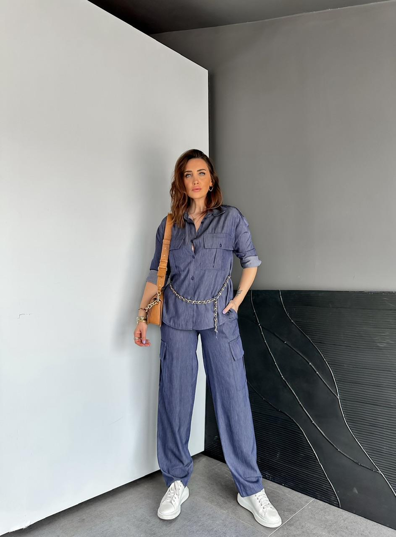 Lacivert Zincir Kemerli Safari Takım