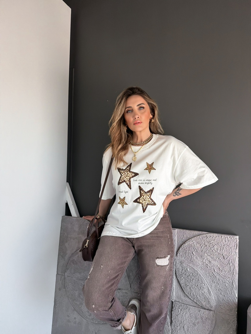 Leopar Yıldızlı Tshirt