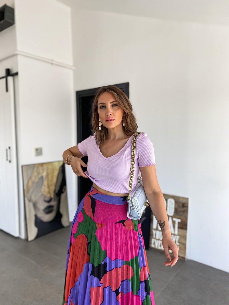Lila V Yaka Volanlı Crop