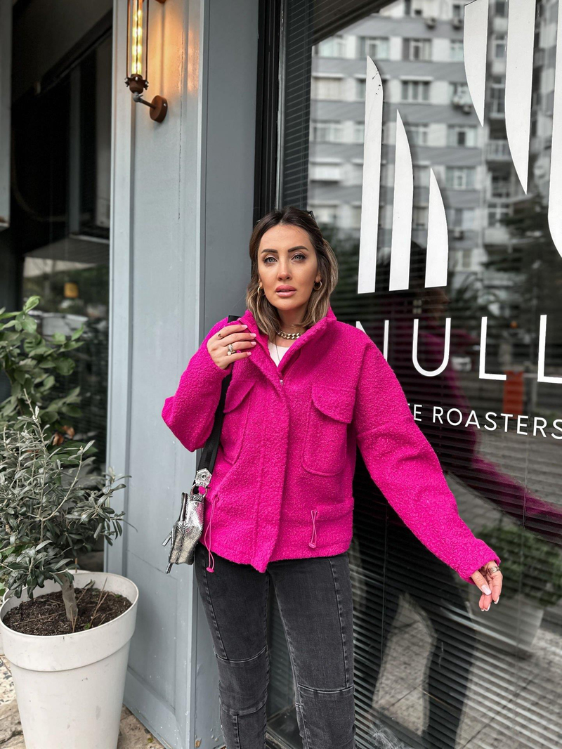 Pembe Büzgülü Buklet Mont