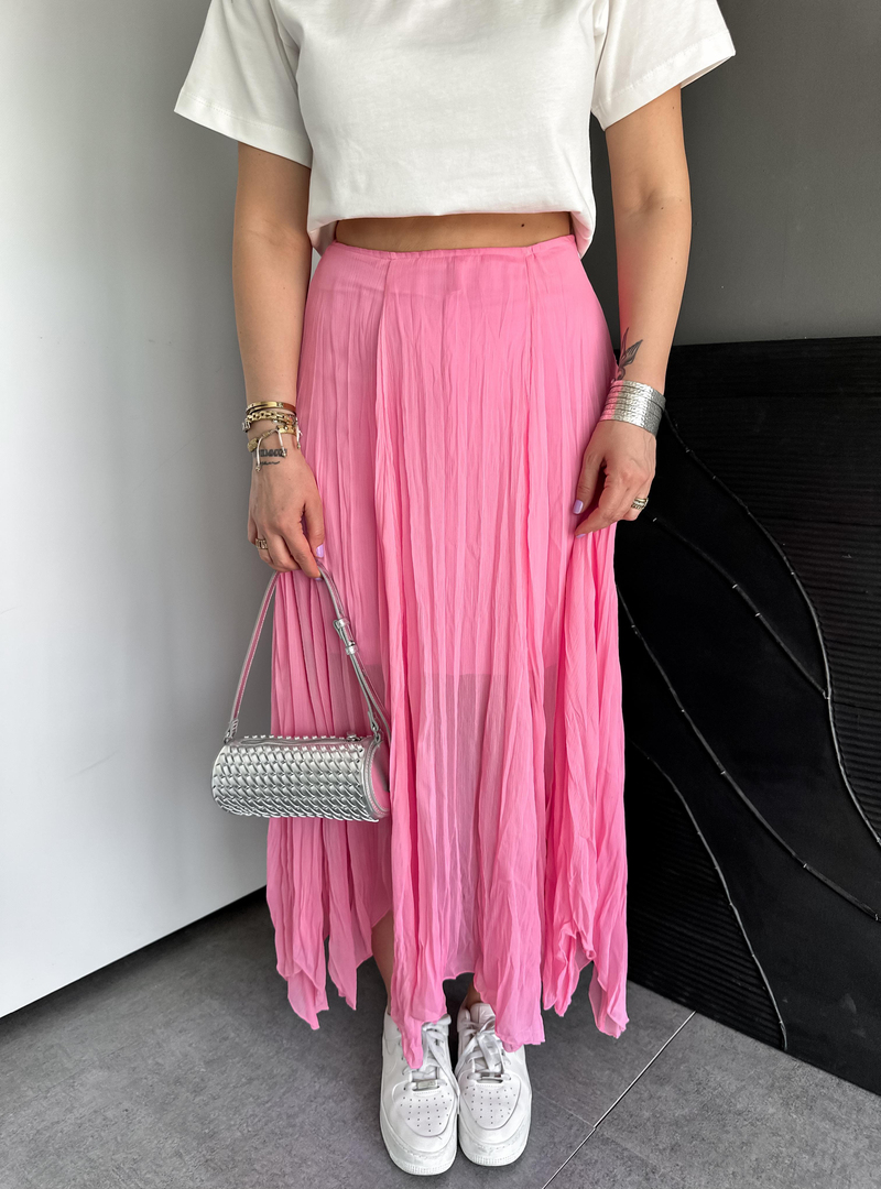 Pembe Kraşlı Asimetrik Etek