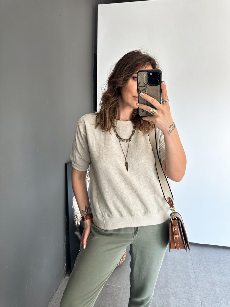 Ribanalı Ham Keten Bluz 
