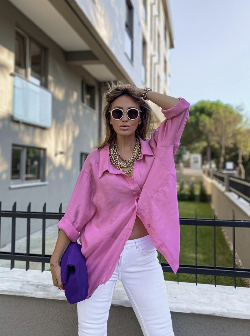 Şeker Pembe Tek Cepli Salaş Soft Gömlek