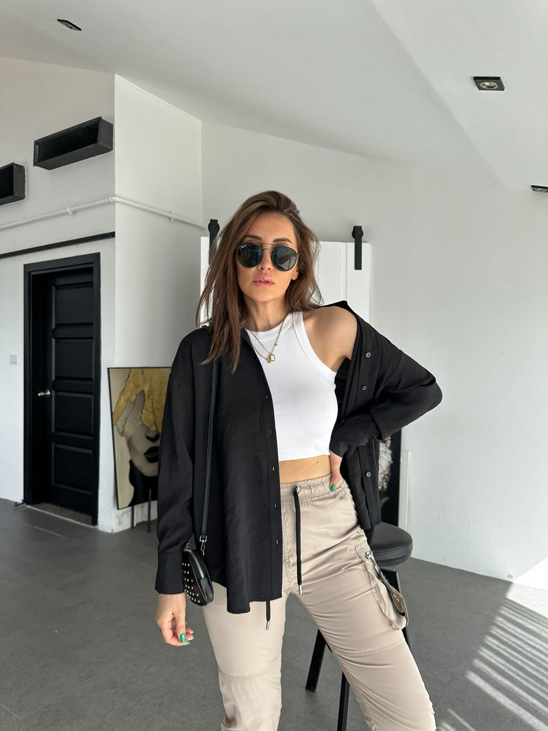 Siyah Cotton Kumaş Gömlek