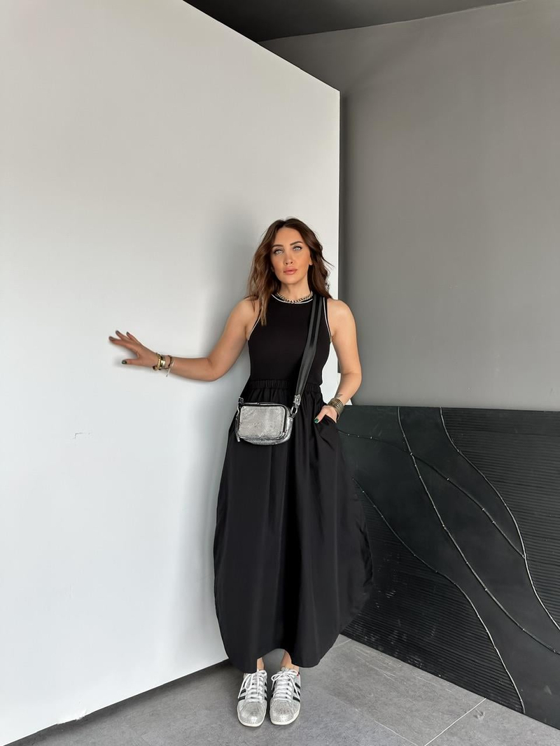 Siyah Kaşkorse Poplin Elbise
