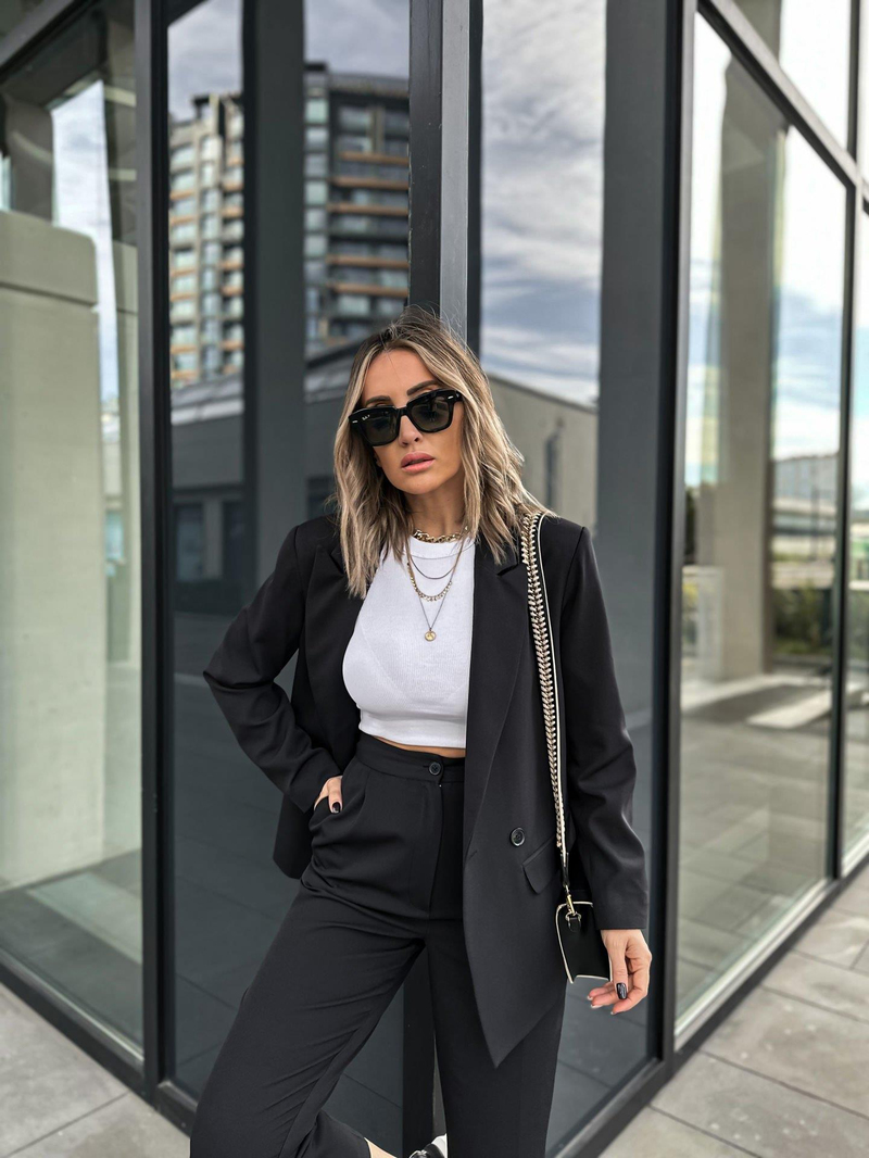 Siyah Kruvaze Blazer Ceket