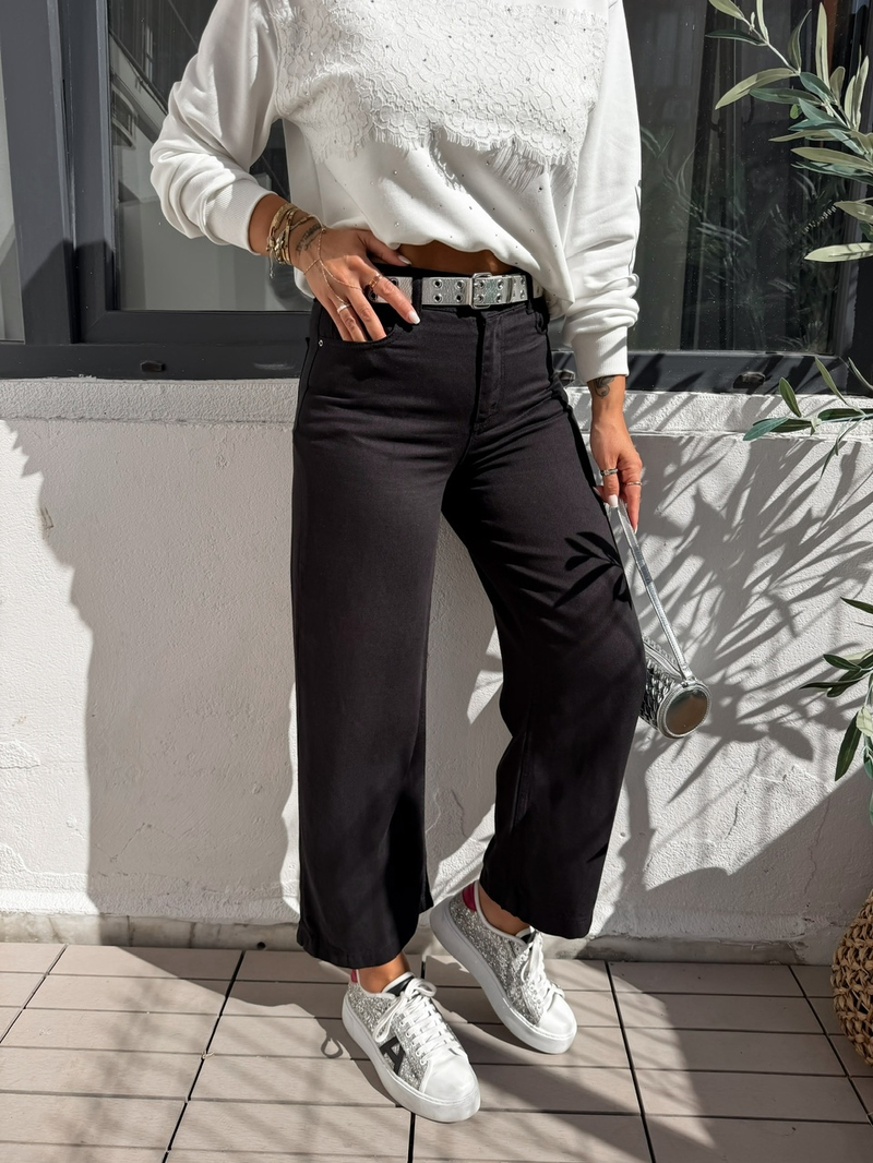 Siyah Likralı Tensel Culatte Jean