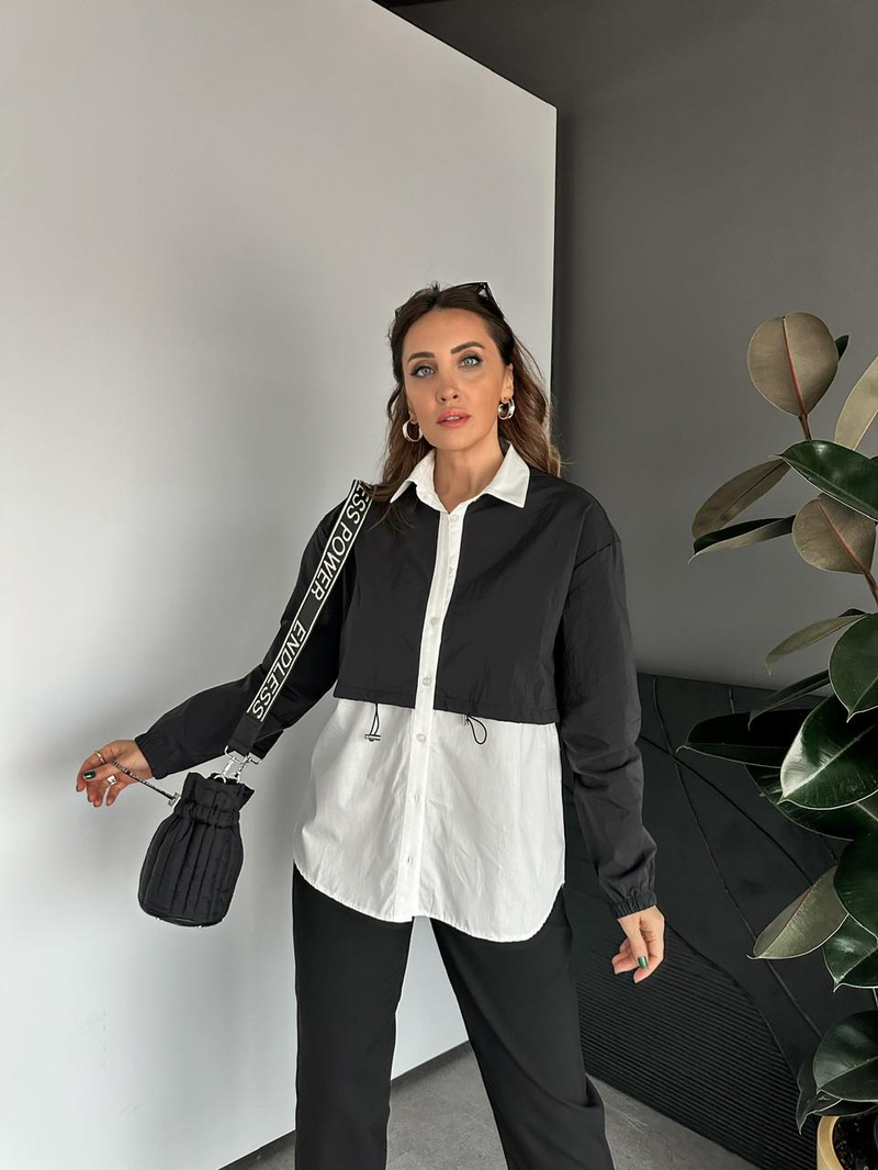 Siyah Paraşüt Parçalı Gömlek