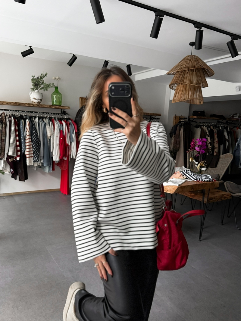 Siyah Scuba Çizgili Sweatshirt