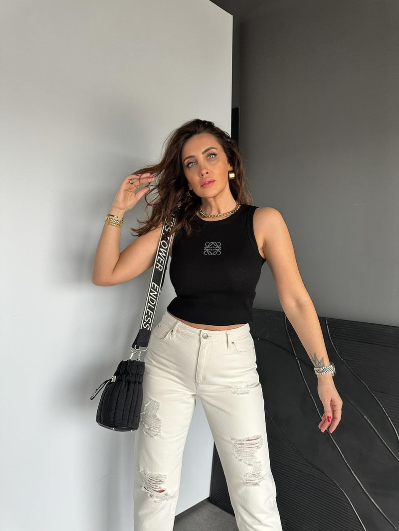 Siyah Taş İşlemeli Atlet