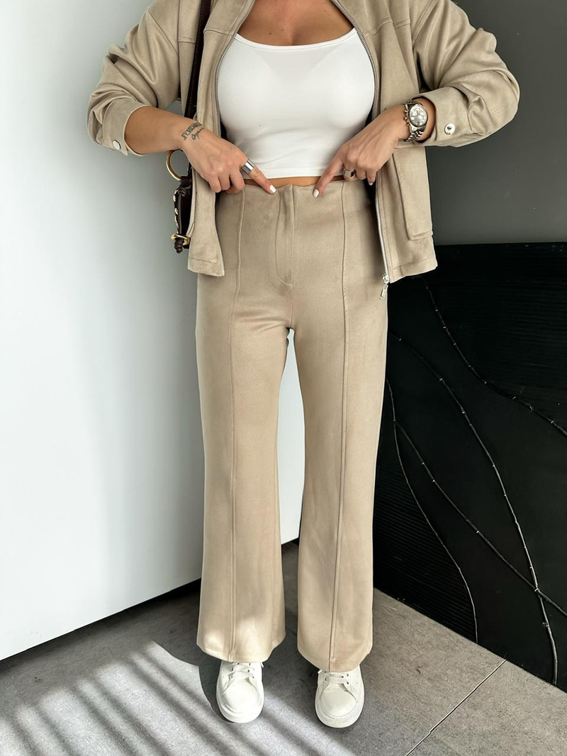 Taş Dikişli Likralı Süet Pantolon