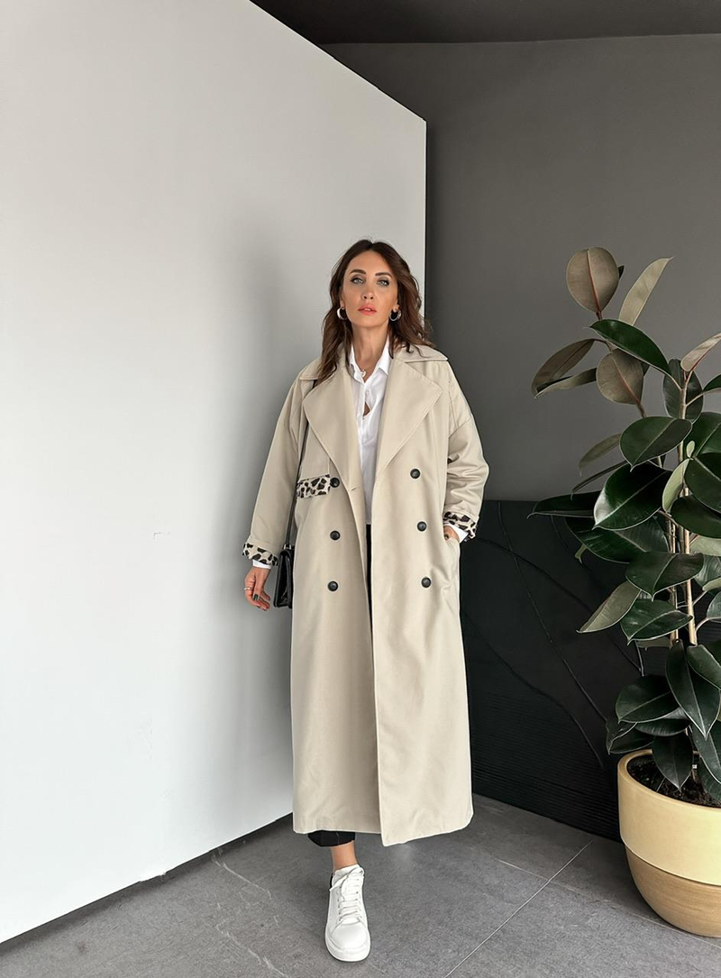 Taş Leopar Detaylı Trençkot 