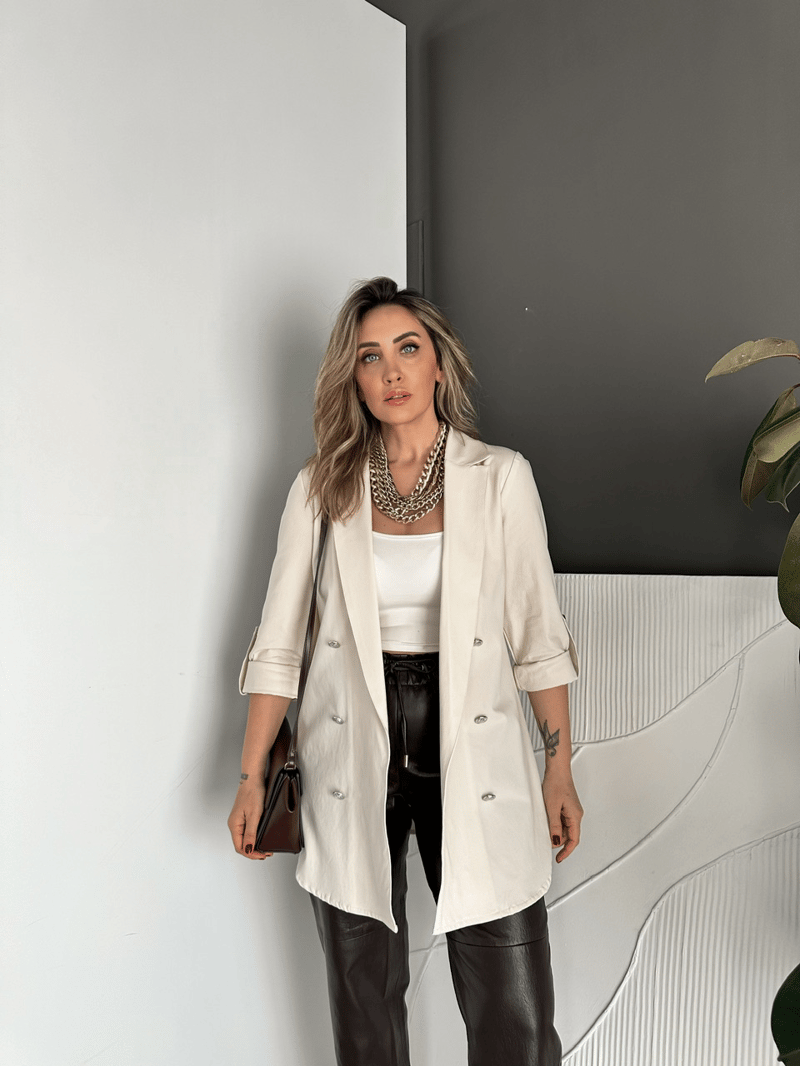 Taş Manşetli Cotton Blazer Ceket