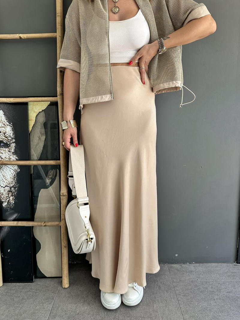 Taş Maxi Beli Lastikli Saten Etek