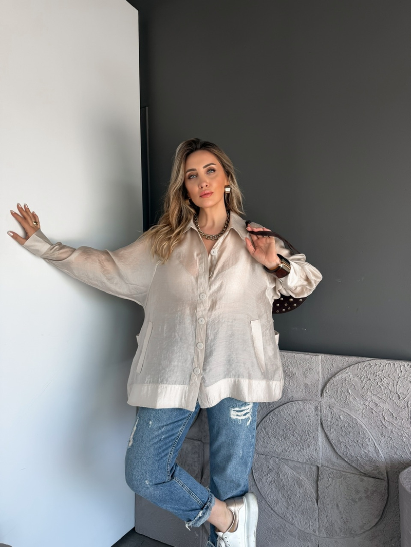 Taş Yarasa Kol Oversize Gömlek