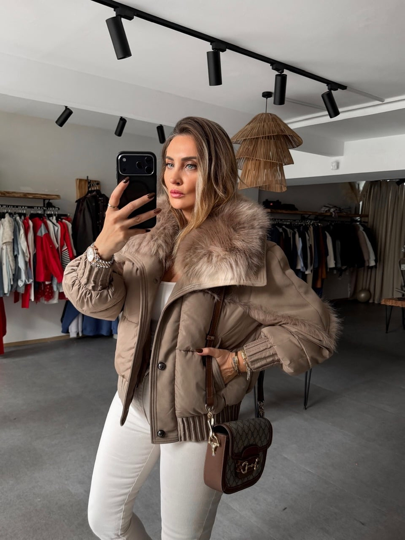 Vizon Kürklü Çıkarılabilir Premium Şişme Mont