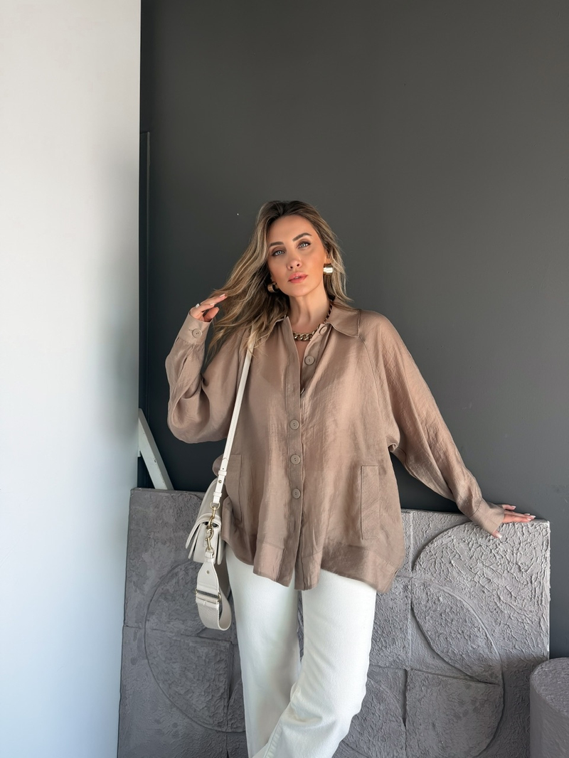 Vizon Yarasa Kol Oversize Gömlek