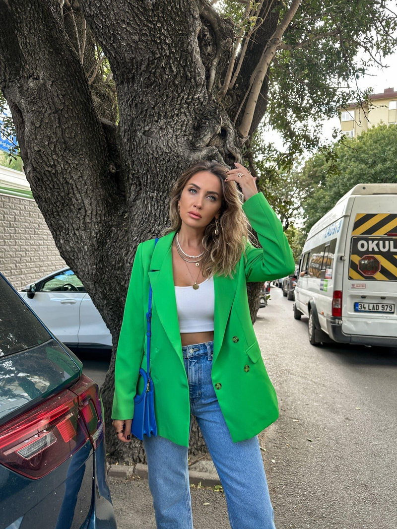 Yeşil Dört Düğme Blazer Ceket