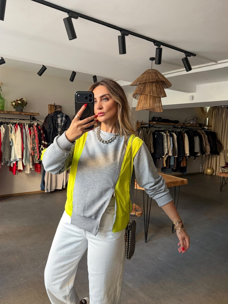 Yeşil Paraşüt Garnili Sweatshirt