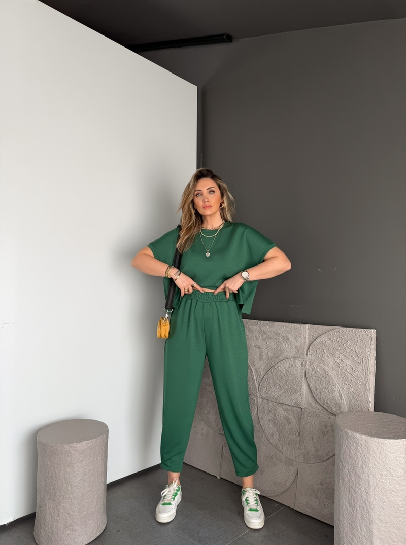 Yeşil T Kol Likralı Modal Takım