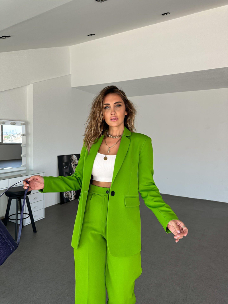 Yeşil Tek Düğme Blazer Ceket