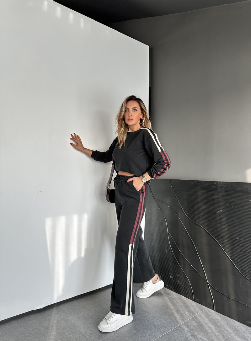 Antrasit Krem Şeritli Modal Spor Takım