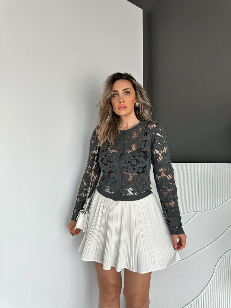 Antrasit Motifli Düğmeli Merserize Hırka