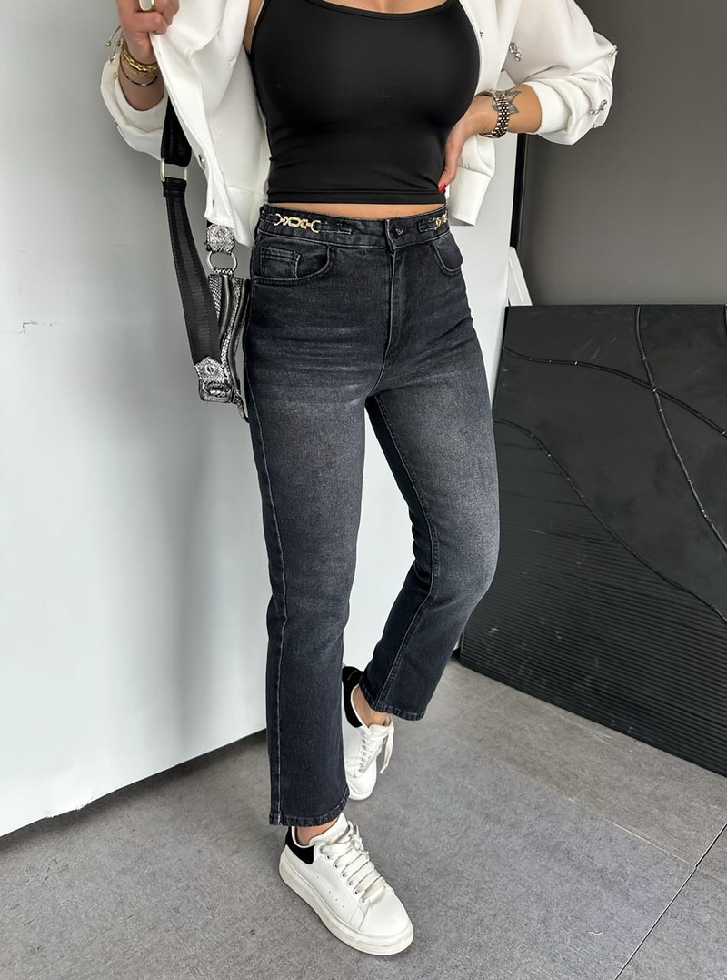 Antrasit Zincir Aksesuarlı Jean