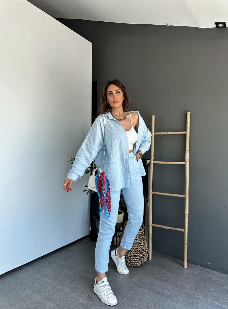 Bebe Mavi Müslin Kumaş Takım