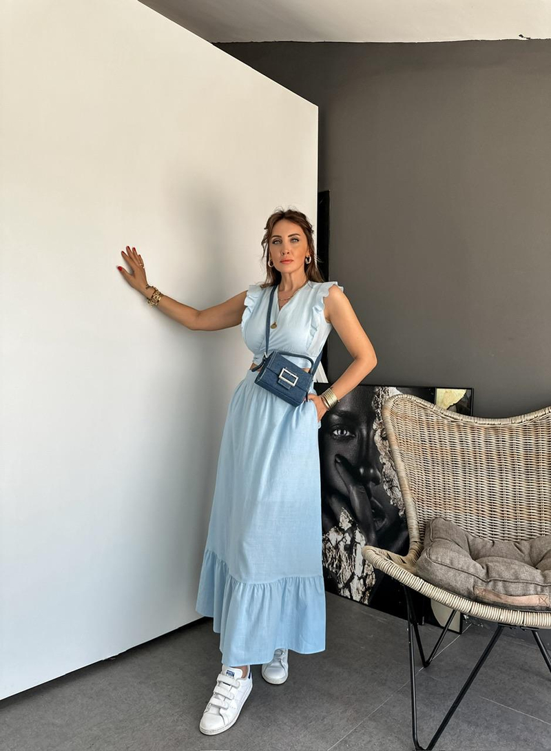 Bebe Mavisi Etek Bluz Keten Takım