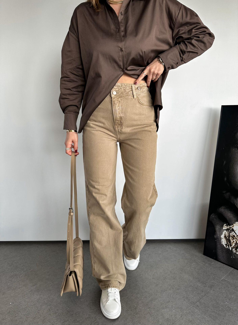 Bej Bel Detaylı Premium Jean