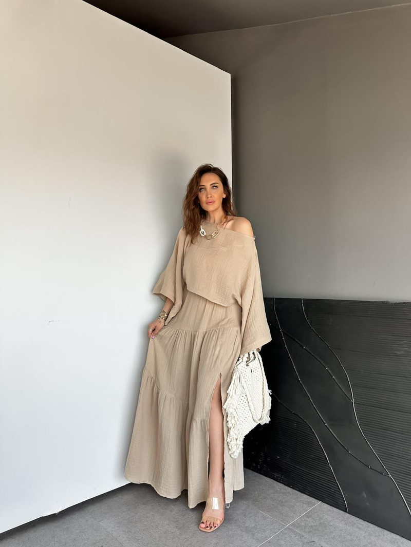 Bej Naturel Keten Etekli Takım