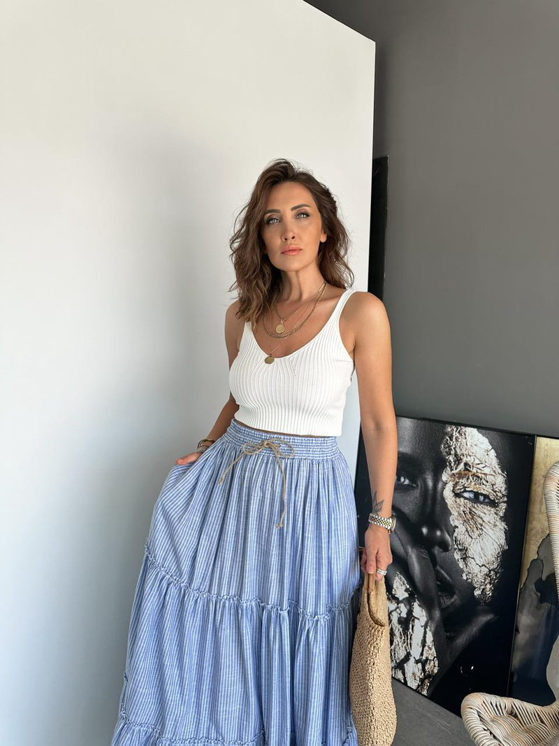 Beyaz Askılı Triko Crop