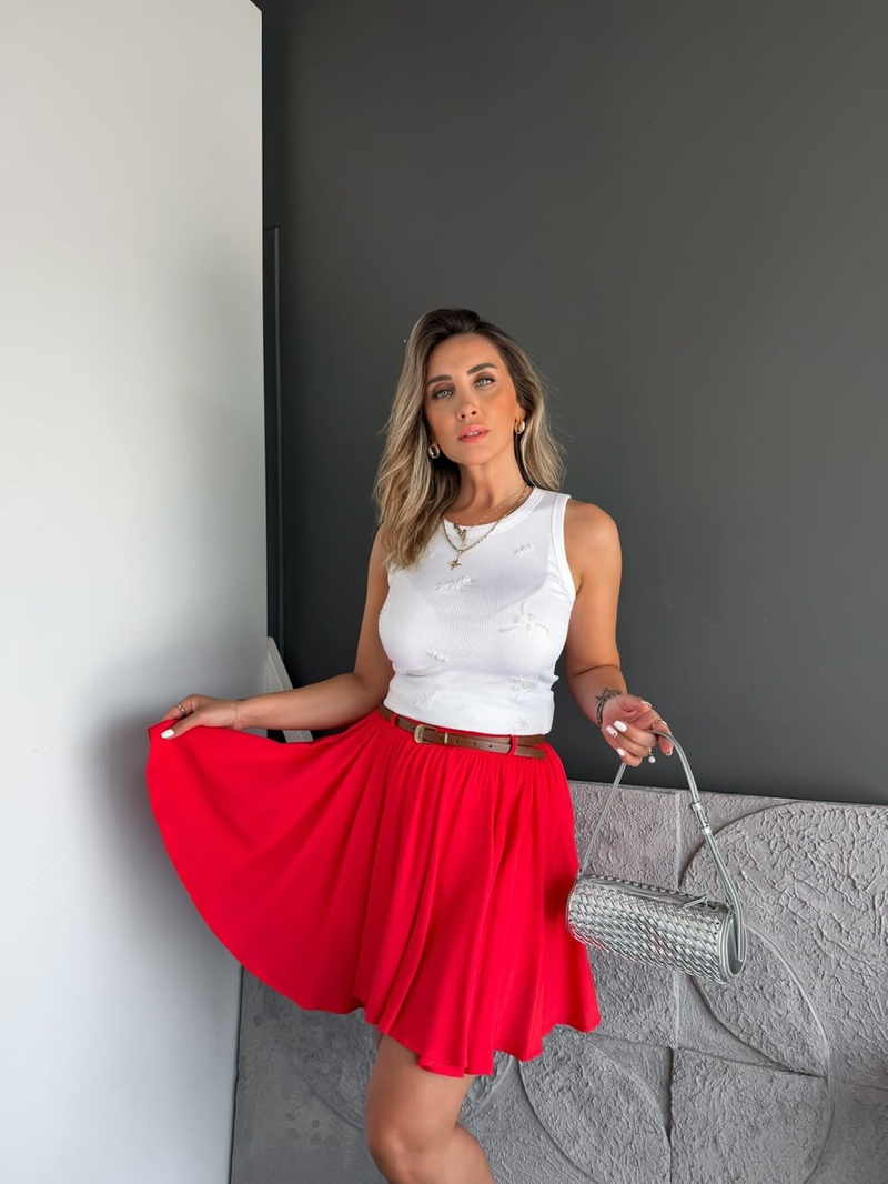 Beyaz Boncuk İşlemeli Likralı Atlet