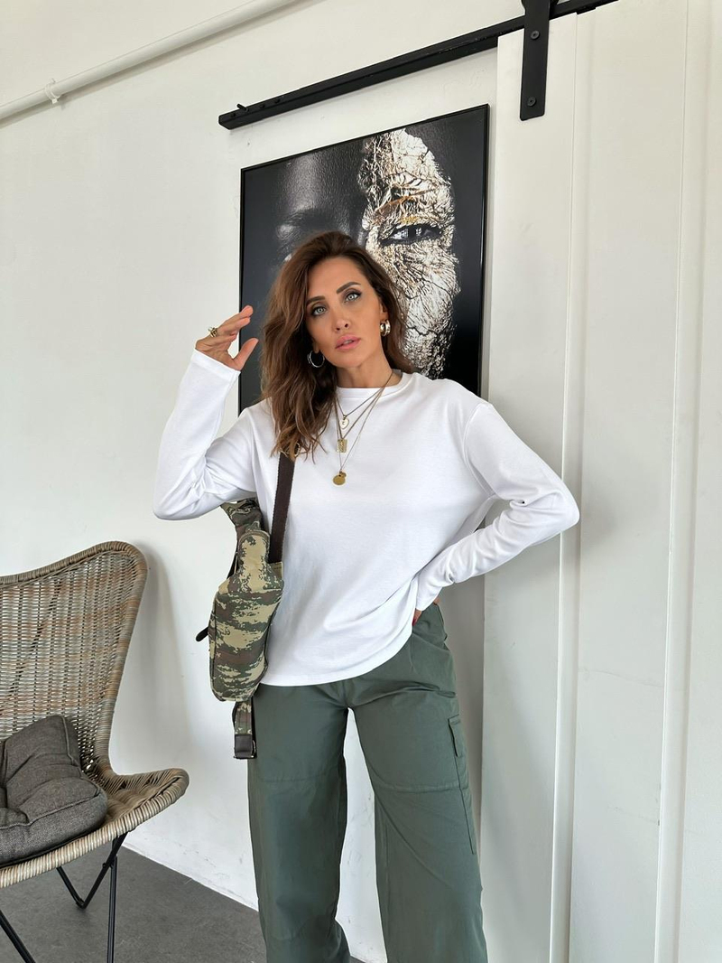 Beyaz Düz Uzun Kollu Tshirt 