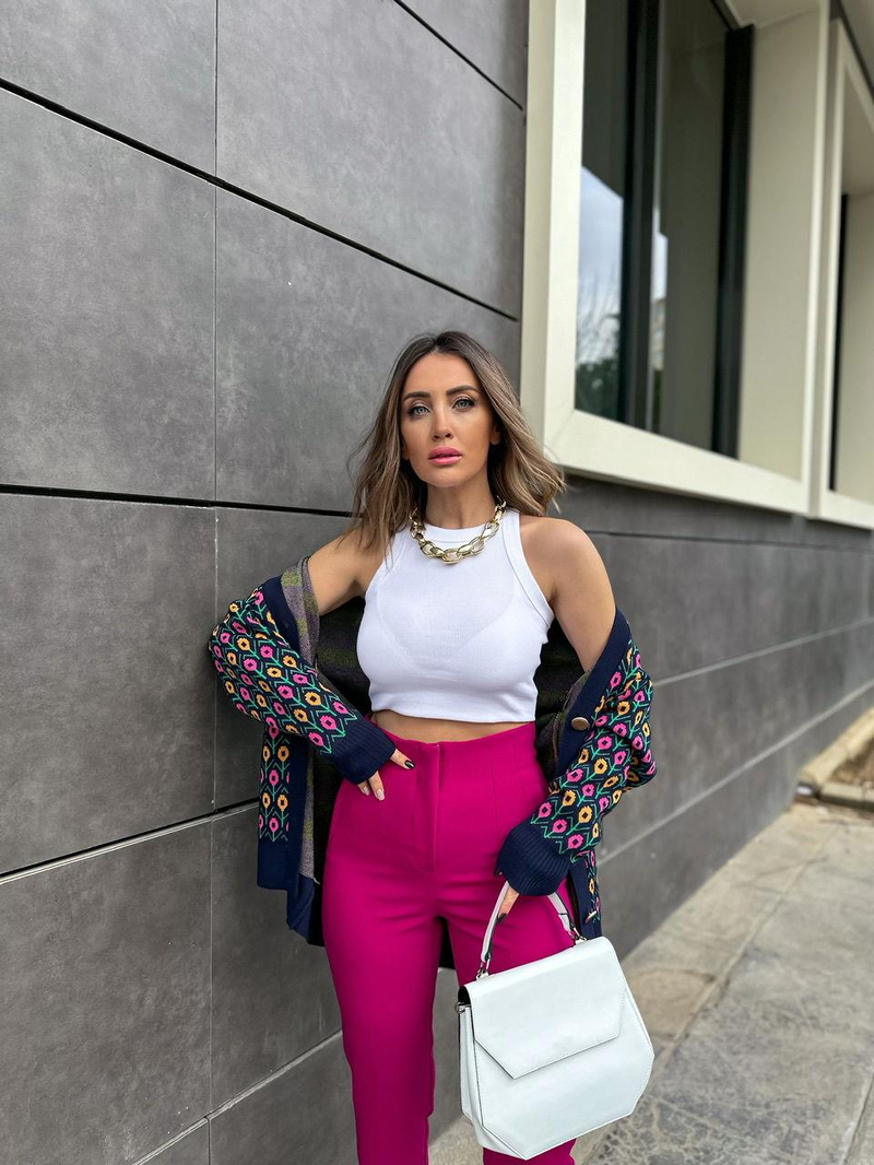 Beyaz Halter Yaka Basic Crop