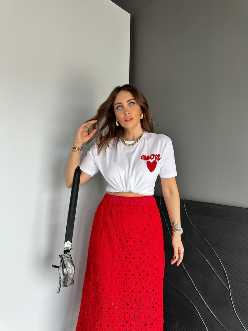 Beyaz Kalpli Amour Tshirt