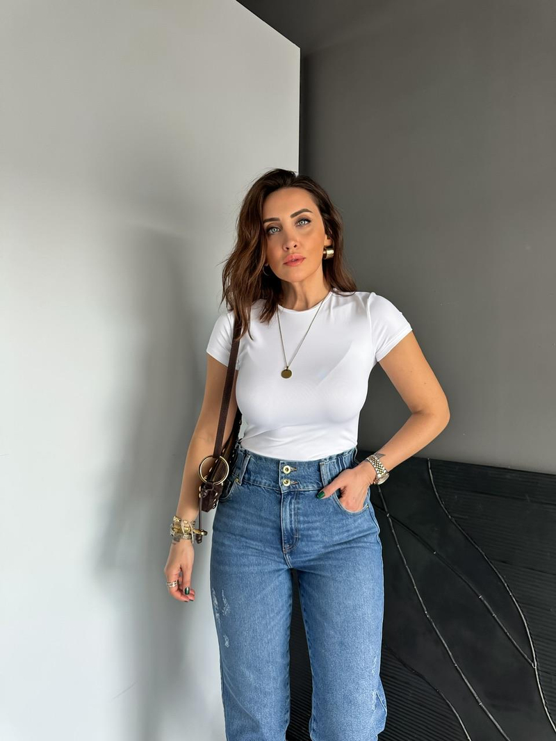 Beyaz Likralı Cotton Orijinal Tshirt