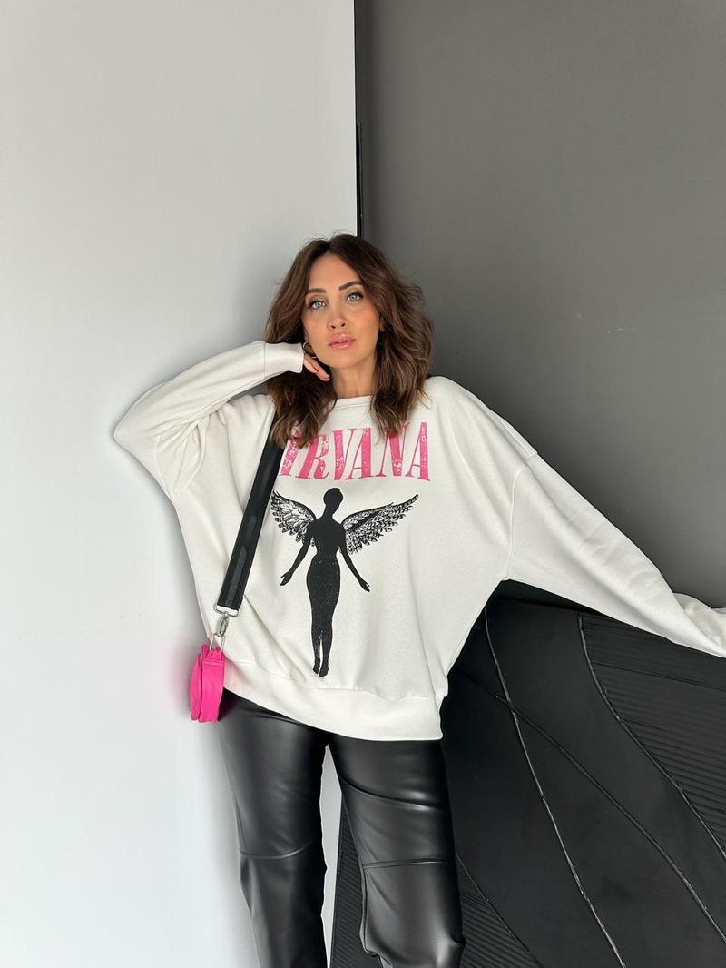 Beyaz Nirvana Sweatshirt