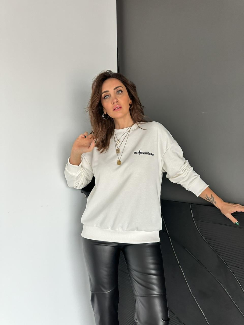 Beyaz Polo Yaka Sweatshirt