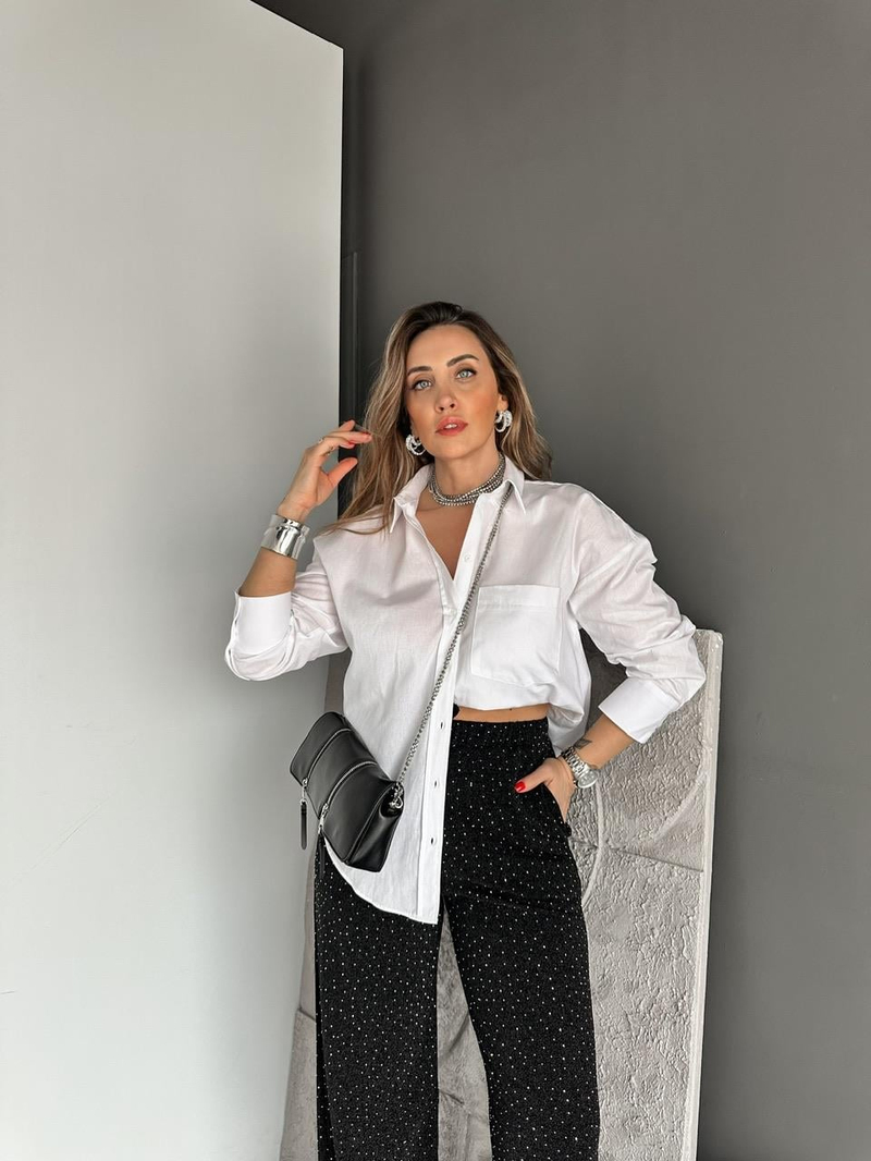 Beyaz Tek Cepli Basic Cotton Gömlek
