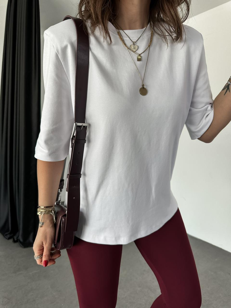 Beyaz Vatkalı Cotton Tshirt