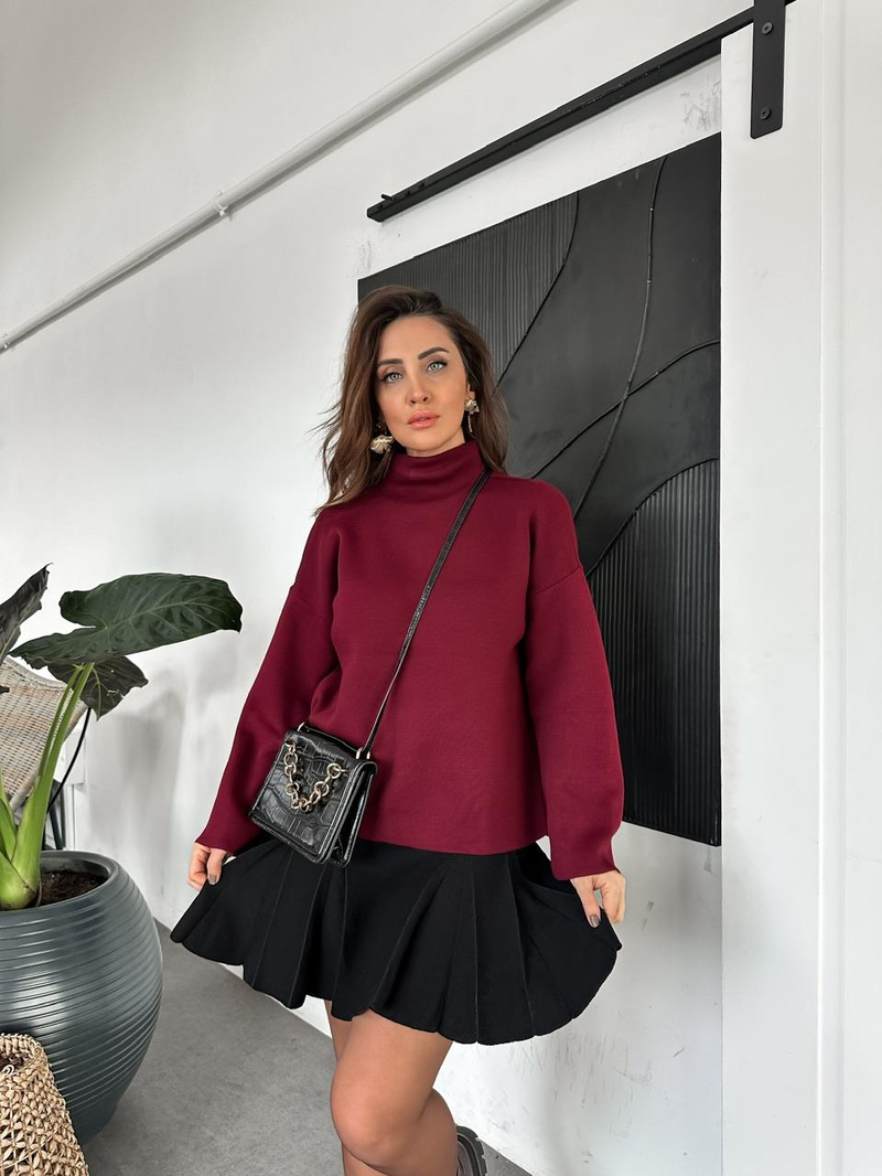 Bordo Balıkçı Yaka Basic Kazak