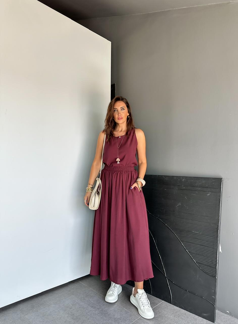 Bordo Bluz Etek Soft Takım