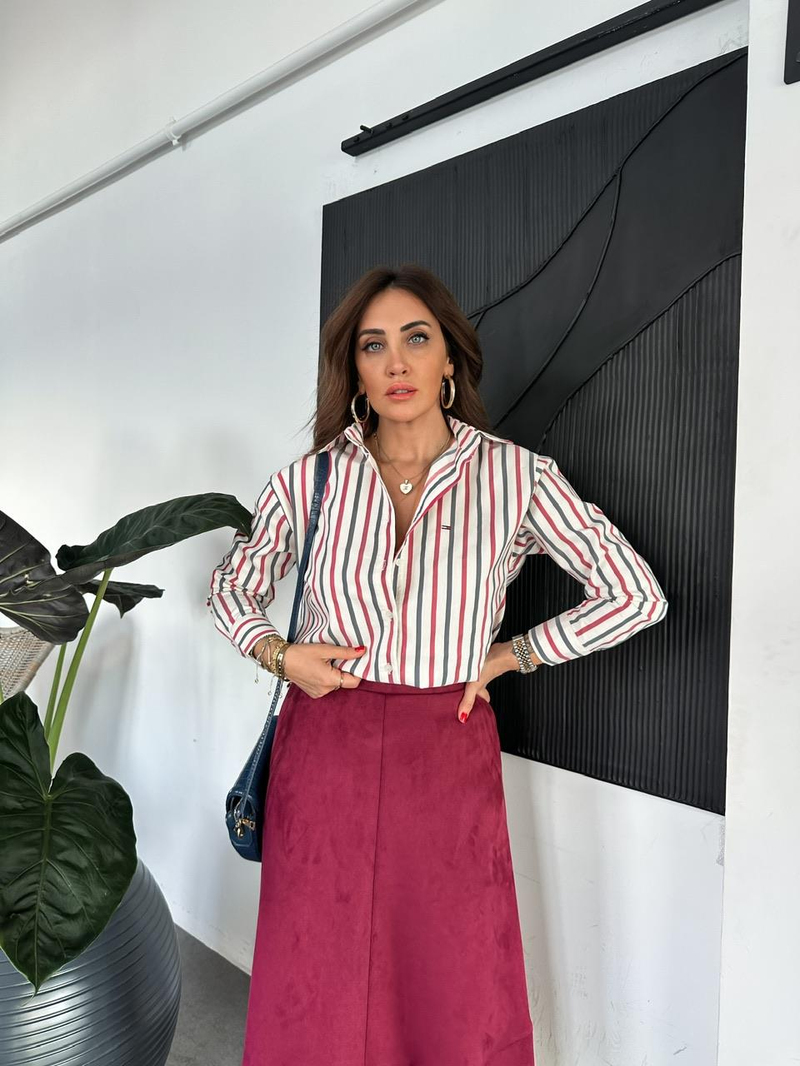 Bordo Çizgili Tommy Gömlek 