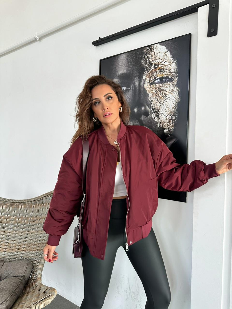 Bordo Fermuarlı Bomber Mont