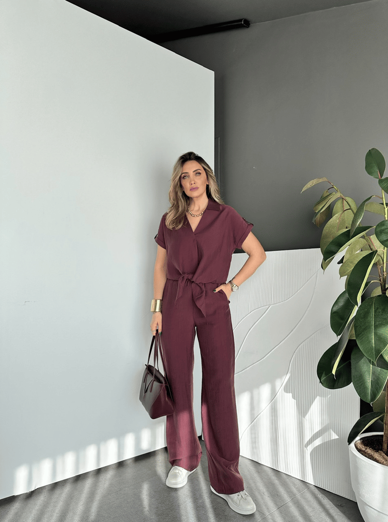 Bordo Gömleği Bağlamalı Premium Takım