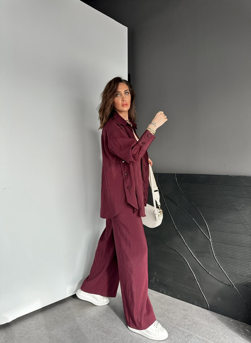 Bordo Gömleği Çıtçıtlı Şık Takım