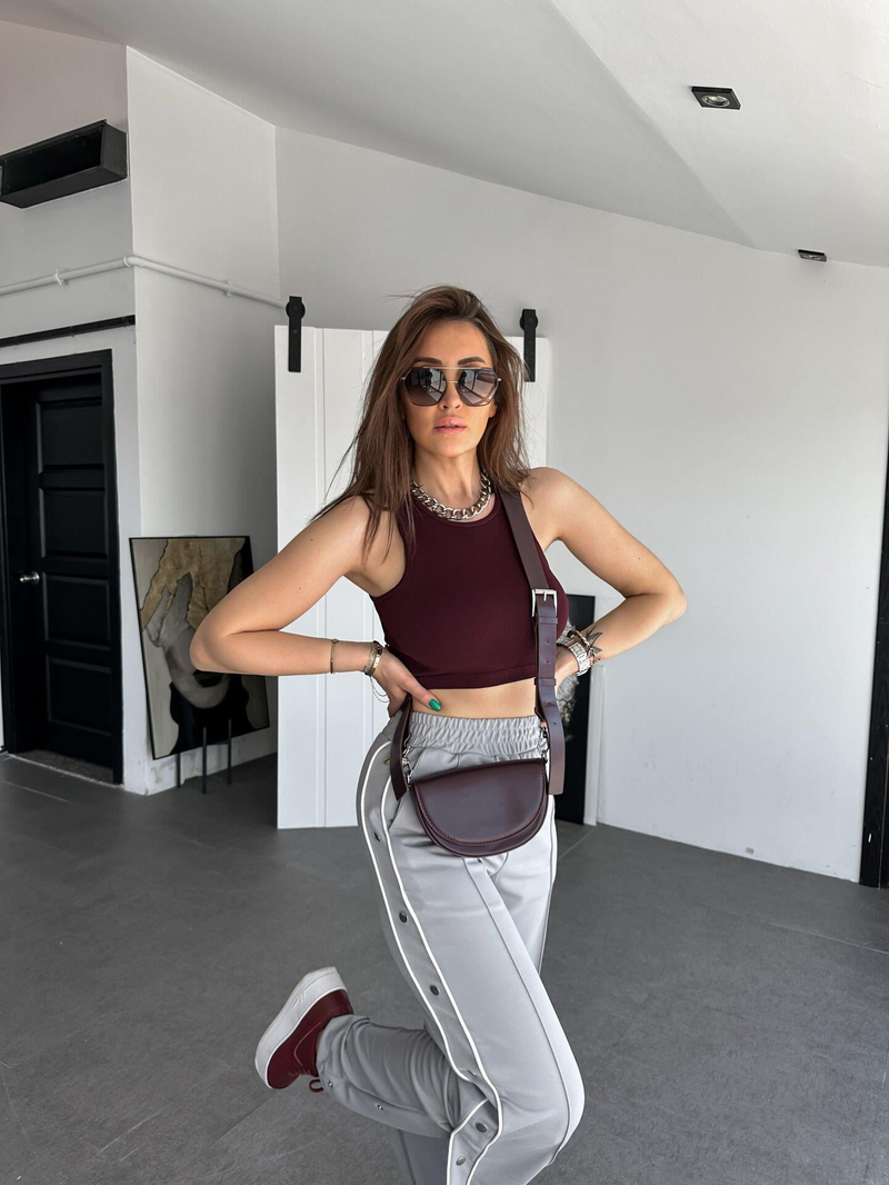 Bordo Halter Yaka Crop