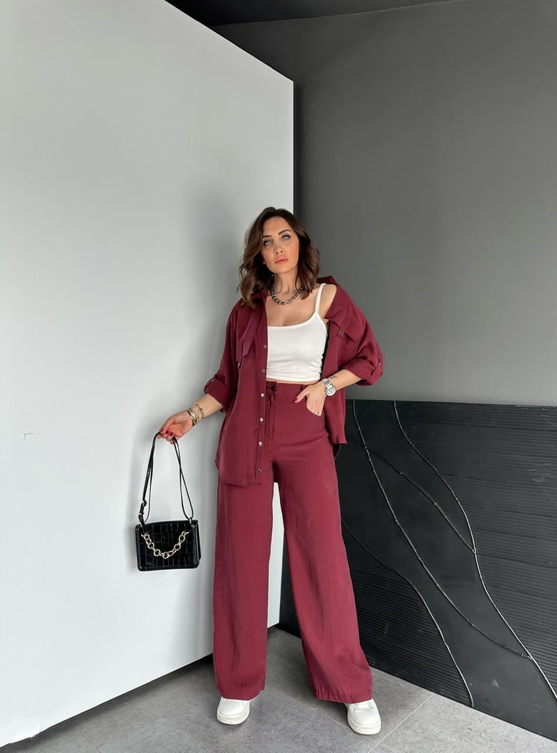 Bordo Kapak Cepli Çıtçıtlı Premium Takım